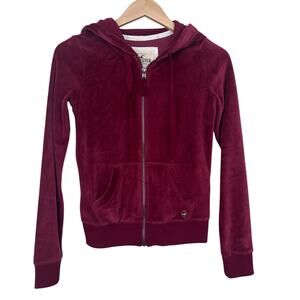 Hollister Maroon Velour Full Zip Hoodie Sz XS